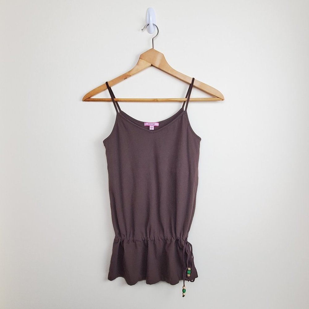 Energie Beaded Drawstring Waist Tank Top Y2K Brown Women's Small
